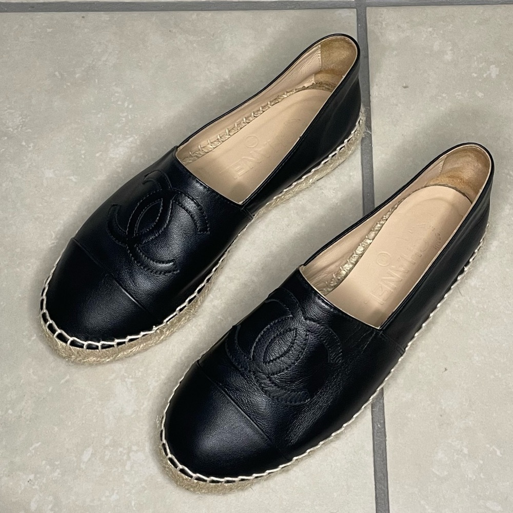 Chanel Black Leather Espadrilles Size 37 G29762 - Picture 3 of 16